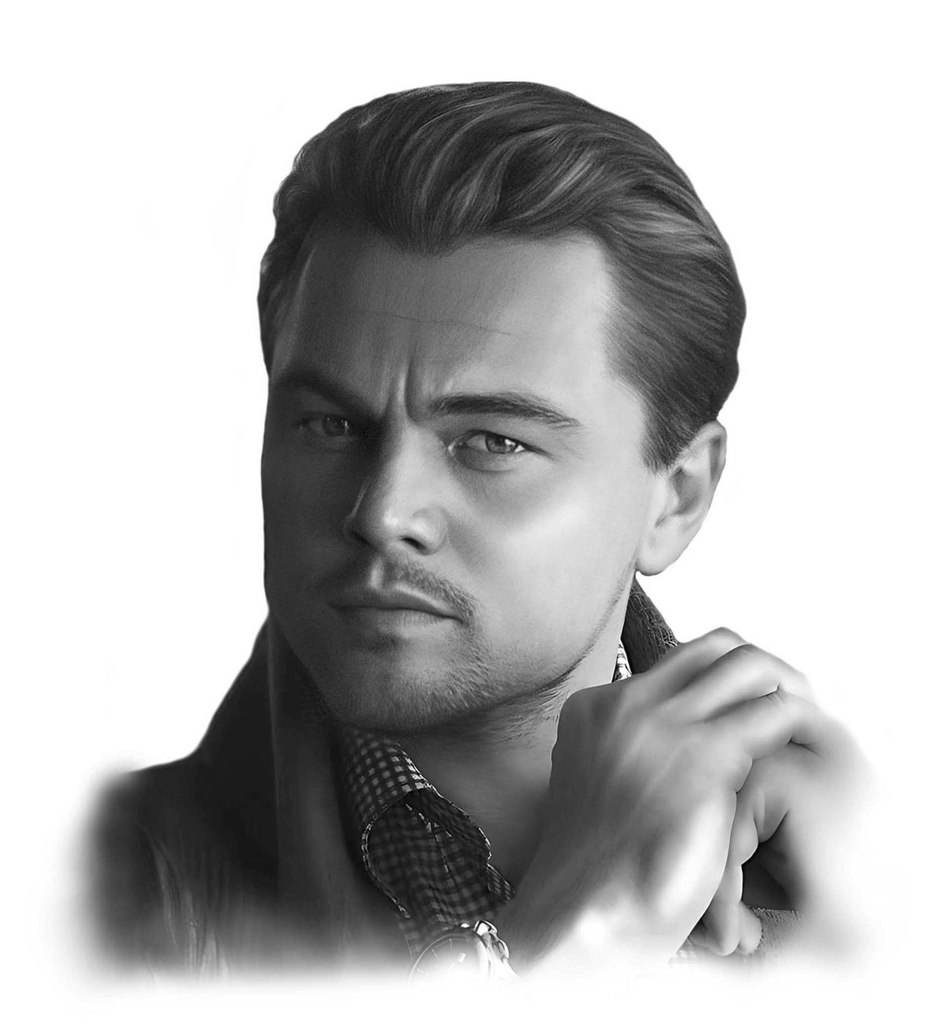 Hand-drawn graphite portrait in a gold mount